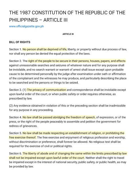 article 3 bill of rights tagalog|PC1987 / ARTICLE. 3 BILL OF RIGHTS / SECTION 1 .